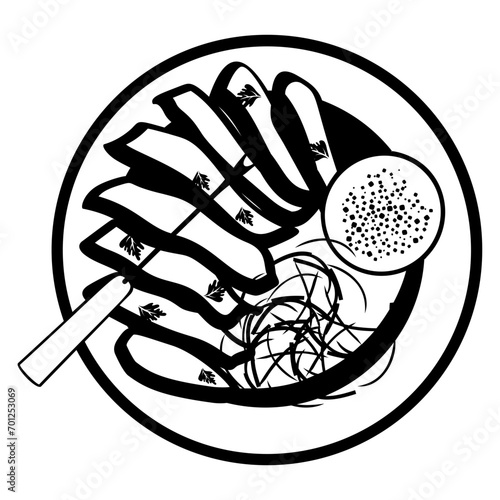churrascaria or churrasquer�a with chimichurri sauce vector icon design, delicious food symbol, authentic local dishes sign, domestic cuisine stock illustration, Churrasco grilled beef steak concept