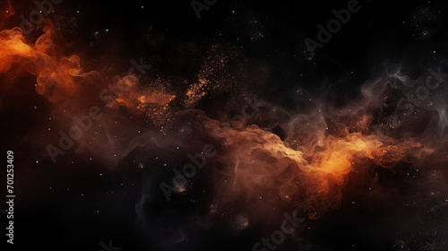Fire embers particles over black background. Fire sparks background. Abstract dark glitter fire particles lights, Generative ai photo