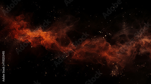 Fire embers particles over black background. Fire sparks background. Abstract dark glitter fire particles lights, Generative ai