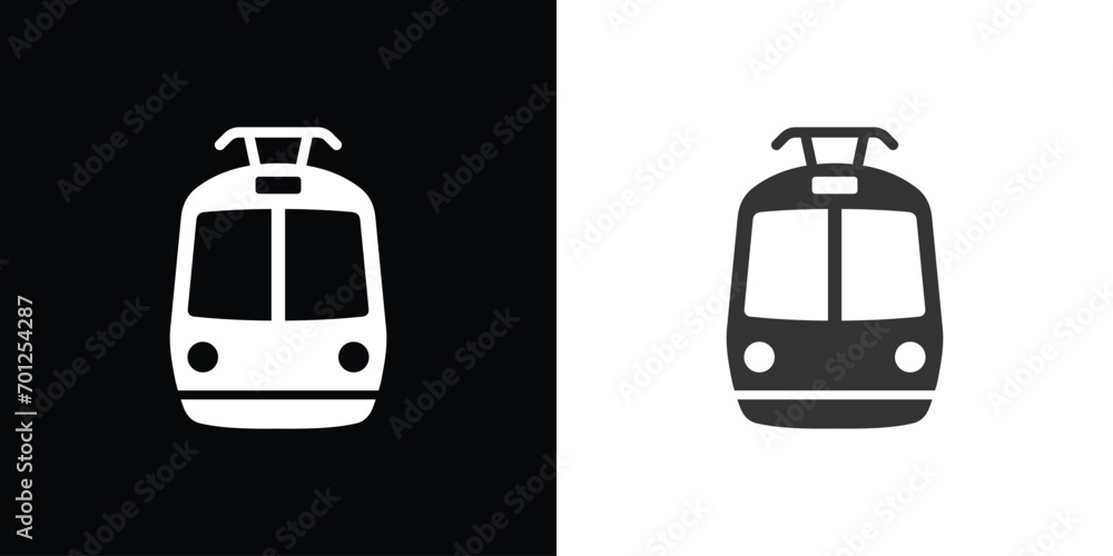 Tram vector, train, air bus on black and white  - obrazy, fototapety, plakaty 