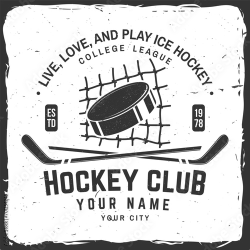 Ice Hockey club logo, badge design. Concept for shirt or logo, print, stamp or tee. Winter sport. Vector illustration. Hockey championship.