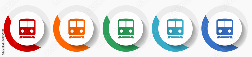Railway, train, subway, transportation vector icon set, flat icons for logo design, webdesign and mobile applications, colorful round buttons Railway, train, subway, transportation vector icon set, flat icons for logo design, webdesign and mobile applications, colorful round buttons