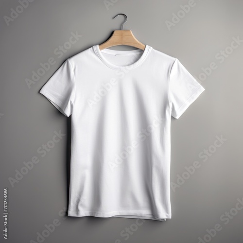 beautiful white t-shirt with hanger on white background mockup , generated by AI