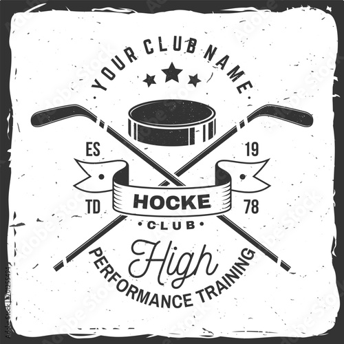 Hockey club logo, badge design. Concept for shirt or logo, print, stamp or tee. Winter sport. Vector illustration. Hockey championship.