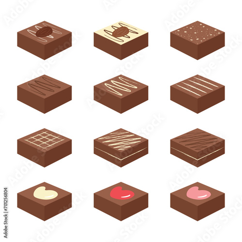 Collection of vector chocolate elements on white background. Valentine's Day chocolate decorative elements.