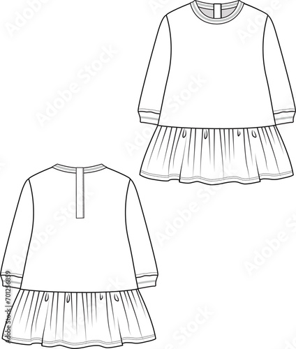 KID GIRLS WEAR DRESS FRONT AND BACK FLAT DESIGN VECTOR ILLUSTRATION