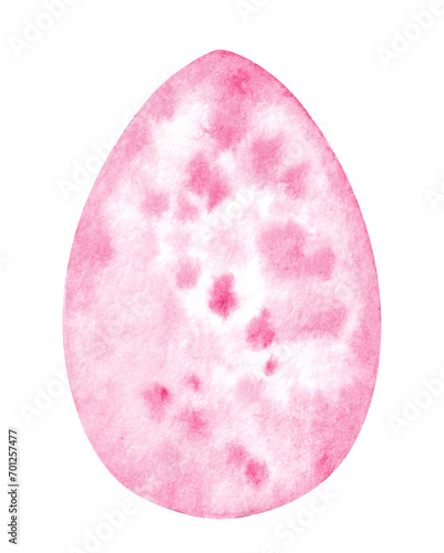 Isoalted watercolor easter egg with aquarelle texture with blots, spots and splashes in red pink colors.Design element for party celebration