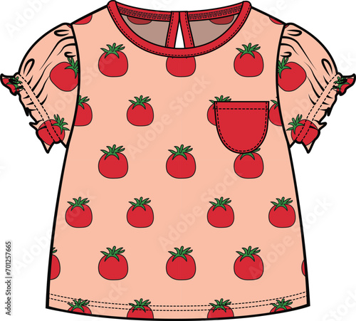KID GIRLS WEAR KNIT TOP WITH TOMATO PATTERN VECTOR ILLUSTRATION