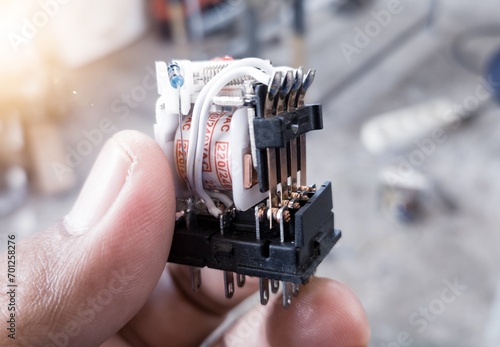 Canvas Print Detail of Contact magnetic Relay low voltage, electrical component of magnetic relay