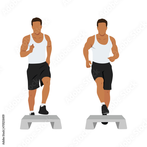 Man doing toe tap exercise. Flat vector illustration isolated on white background