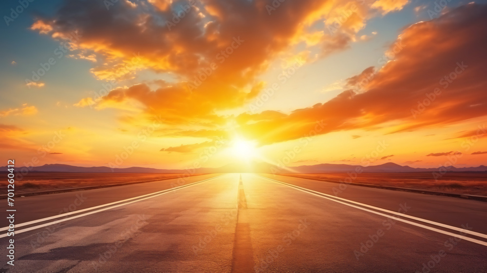Background of dramatic sunset on empty highway road