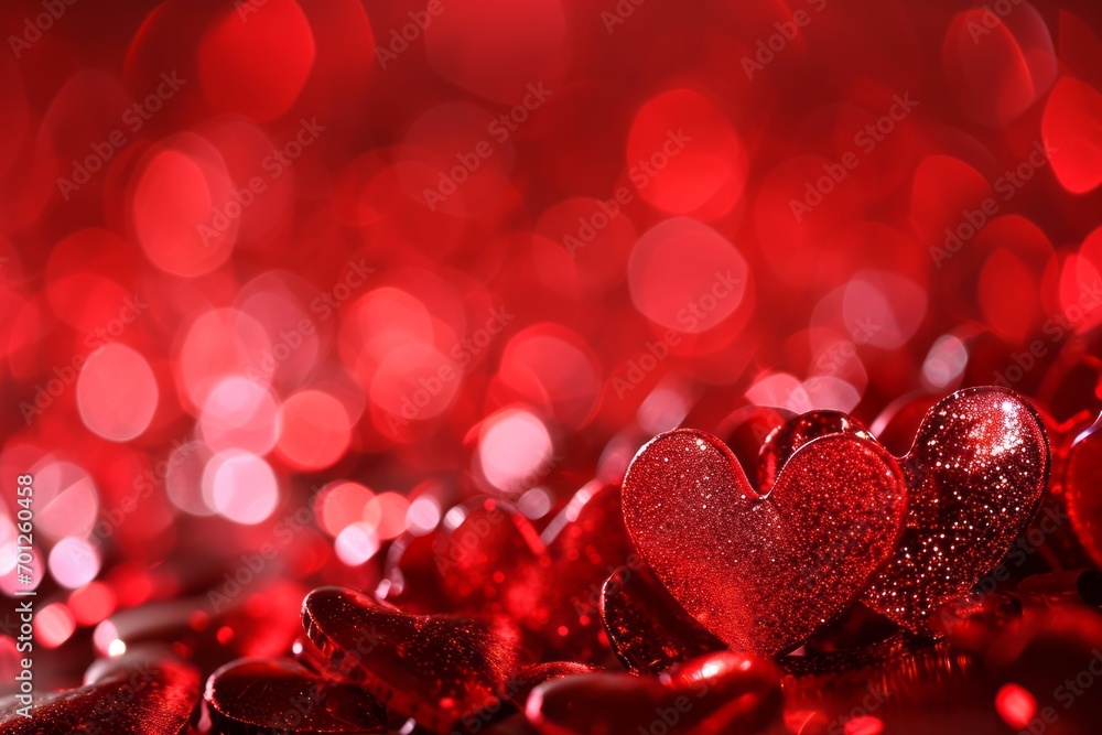 Festive background with infinite number of red hearts. St Valentine's Day, love and passion concept. Shallow depth of field. Holiday banner or card mockup. Festive background with infinite number of red hearts. St Valentine's Day, love and passion concept. Shallow depth of field. Holiday banner or card mockup.