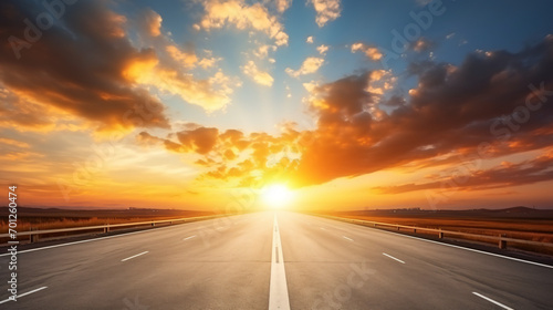 Background of dramatic sunset on empty highway road