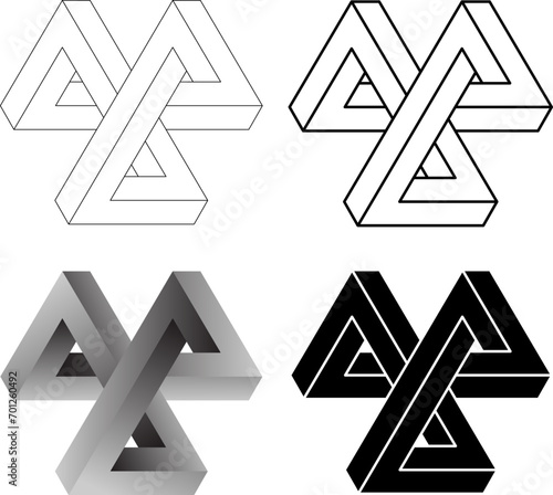 Triple triangle illusion icon set