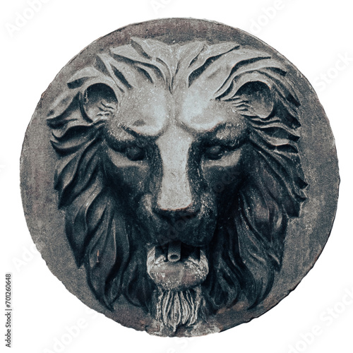 European figure relief metal bronze lion head isolated PNG photo with transparent background. photo