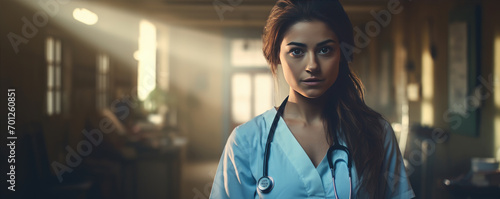 A portrait of a young confident female doctor with stethoscope.