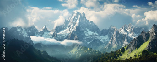 A beautiful snowy mountains landscape, amazing view