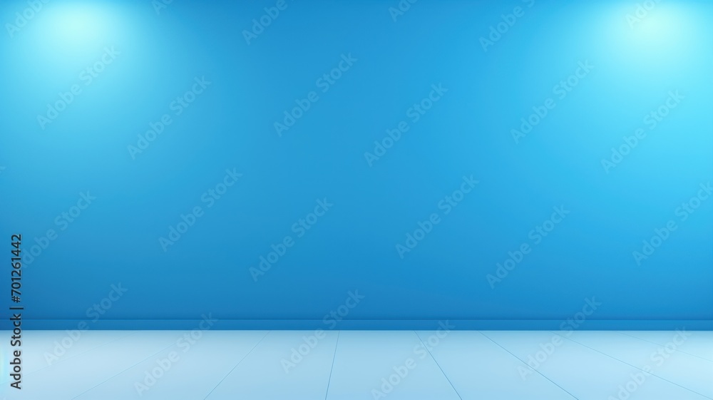 Blue solid background with blue wall and blue floor