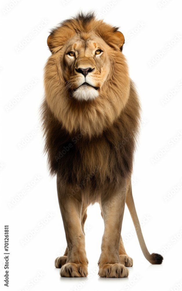 Lion standing isolated on a white background.