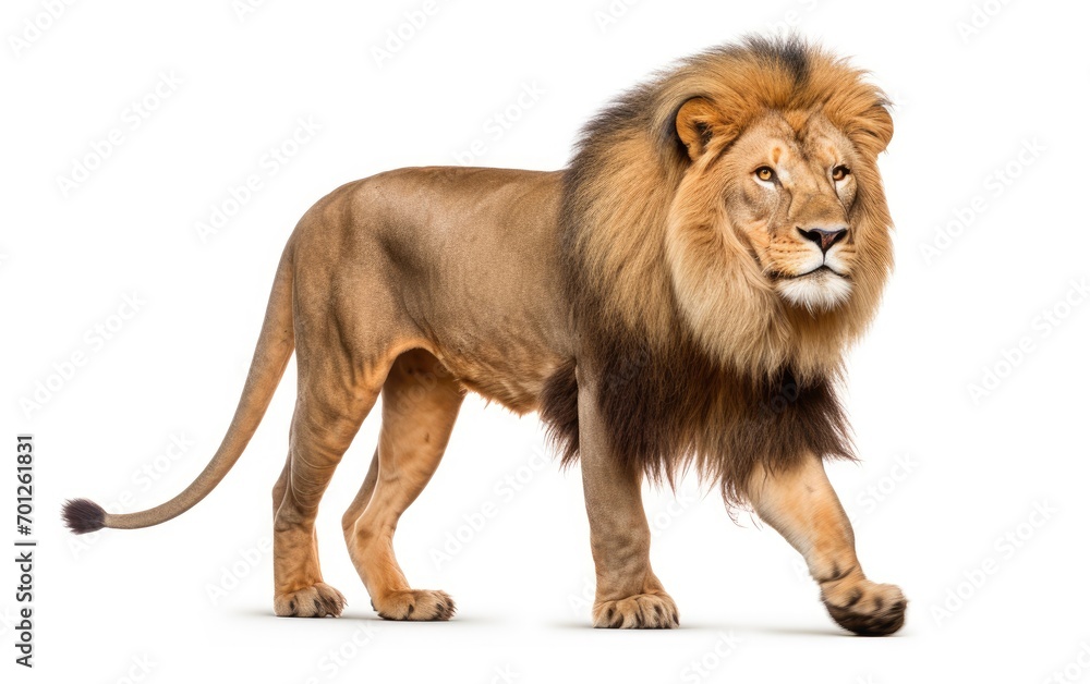 Lion walking isolated on a white background.