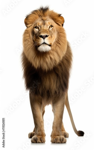 Lion standing isolated on a white background.
