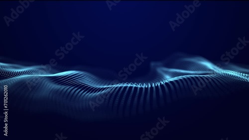 Abstract background grid. Data stream. Futuristic blue particle wave. 3d rendering. Seamless loop.