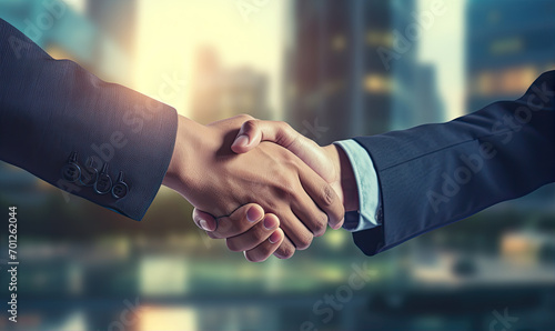Two businessman shook hands, making deal, hand shake for an agreement.