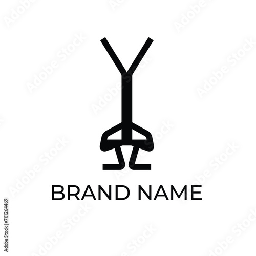 vector illustration of an elegant logo template combining the letter Y like an upturned hand and a shape like a chair with two legs at the bottom.