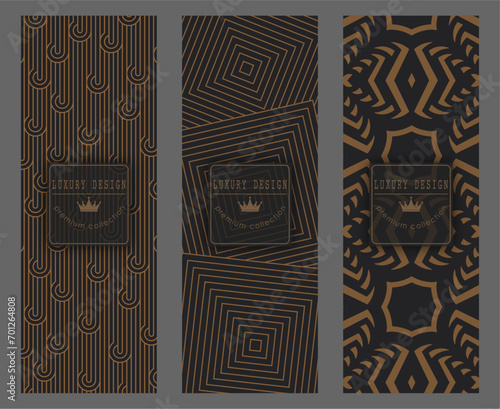 Golden pattern on a dark background. Premium luxury template for covers, interior, packaging and creative idea
