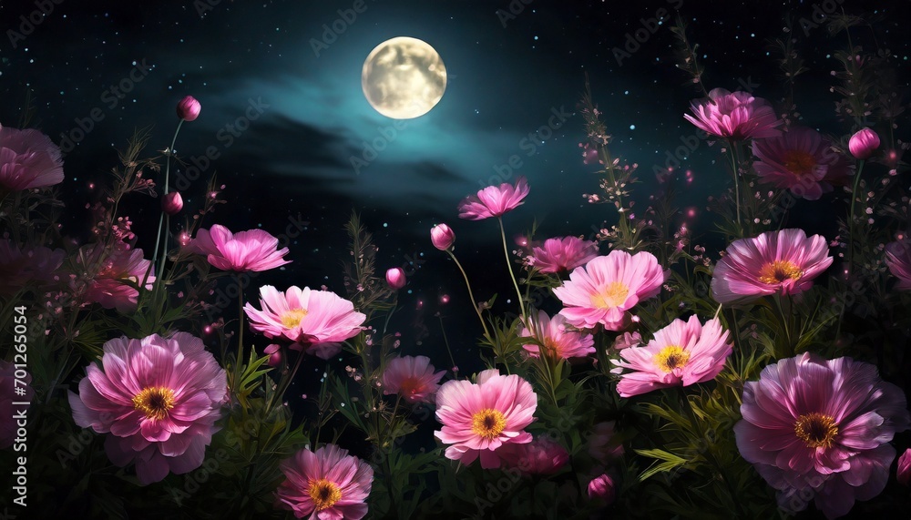 beautiful bloom flowers at night in the forest ai generated beautiful bloom flowers at night in the forest ai generated