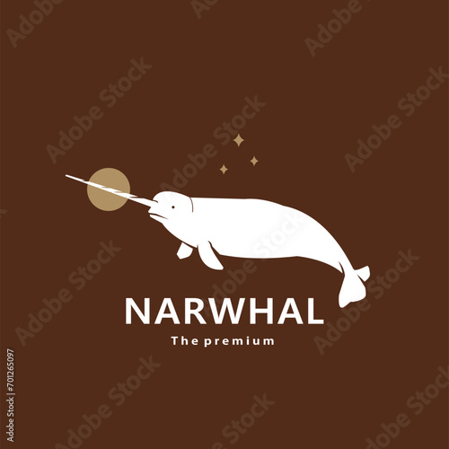 animal narwhal natural logo vector icon silhouette retro hipster	
