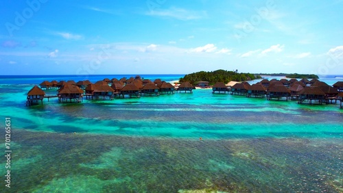 Kanifinolhu Island - maldives - Aerial view of the water bungalows in the turquoise blue lagoon