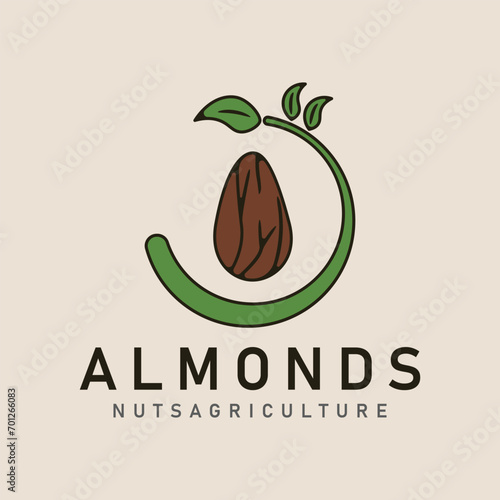 almonds nuts nature farm vintage logo icon and symbol vector illustration minimalist design