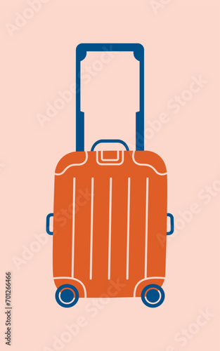 Travel suicase in minimal flat style. Cute cartoon clip art with luggage. Graphic flat design. Baggage for vacation.