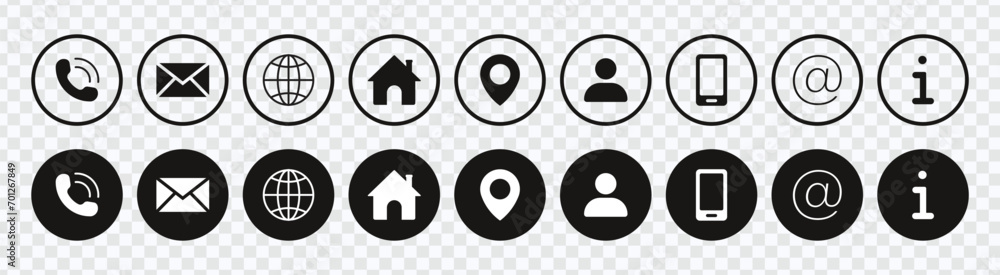 "Enhance digital connections with our Website Contact Icons – Business card set featuring user, home, phone, email, and more essential symbols." - obrazy, fototapety, plakaty 