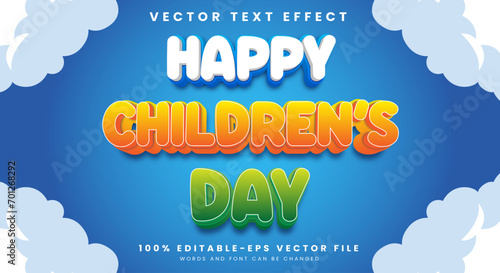 Happy children's day 3d colorful editable text effect Template