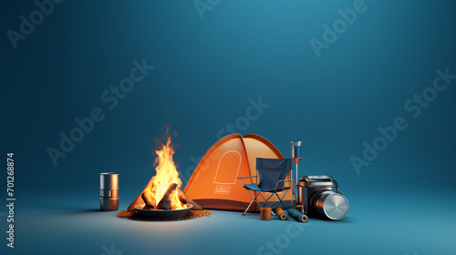 Minimal 3D rendering of camping equipment burning