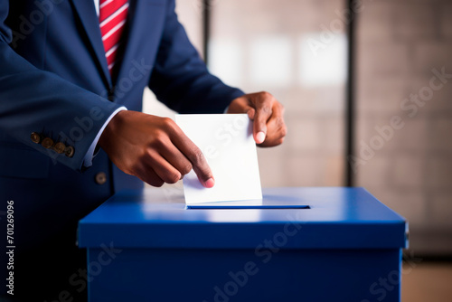 man voting in the ballot box photo