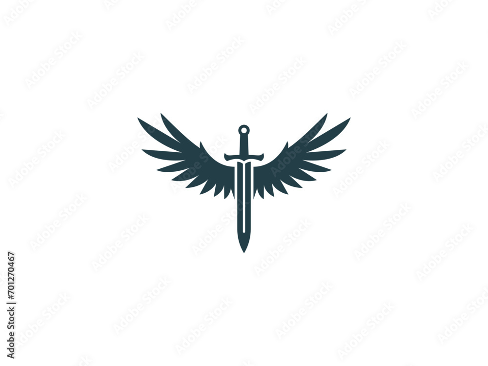 sword wings logo vector icon illustration, logo template - obrazy, fototapety, plakaty 