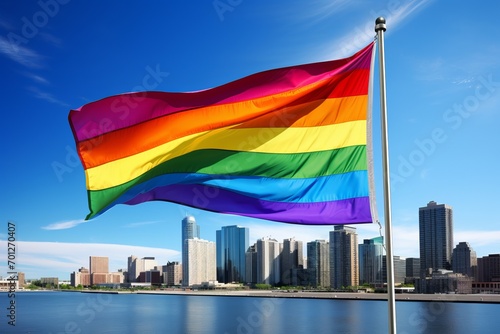 The vibrant colors of the rainbow flag flutter in the breeze, standing as a banner for equality and diversity