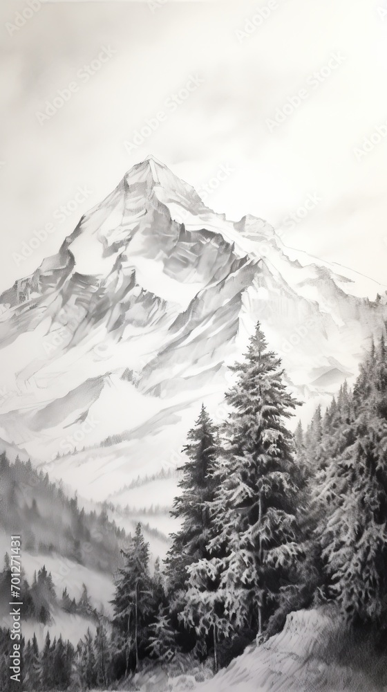 Obraz premium The graceful summit of a snow-covered alpine peak stands in silent splendor against the sky