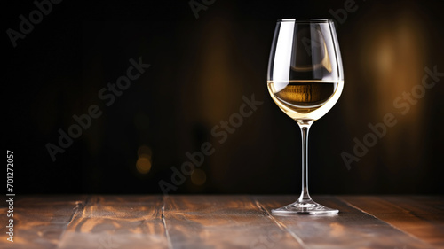 Elegant glass of white wine on dark wooden background. Wine industry concept. Generative AI