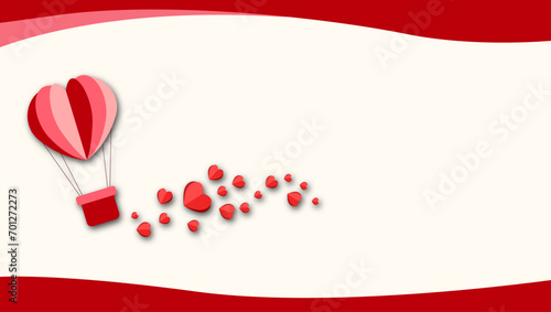Heart shaped air balloon with beautiful heart particles. Valentines day background for cards and banner. Best for wedding anniversary cards and banners