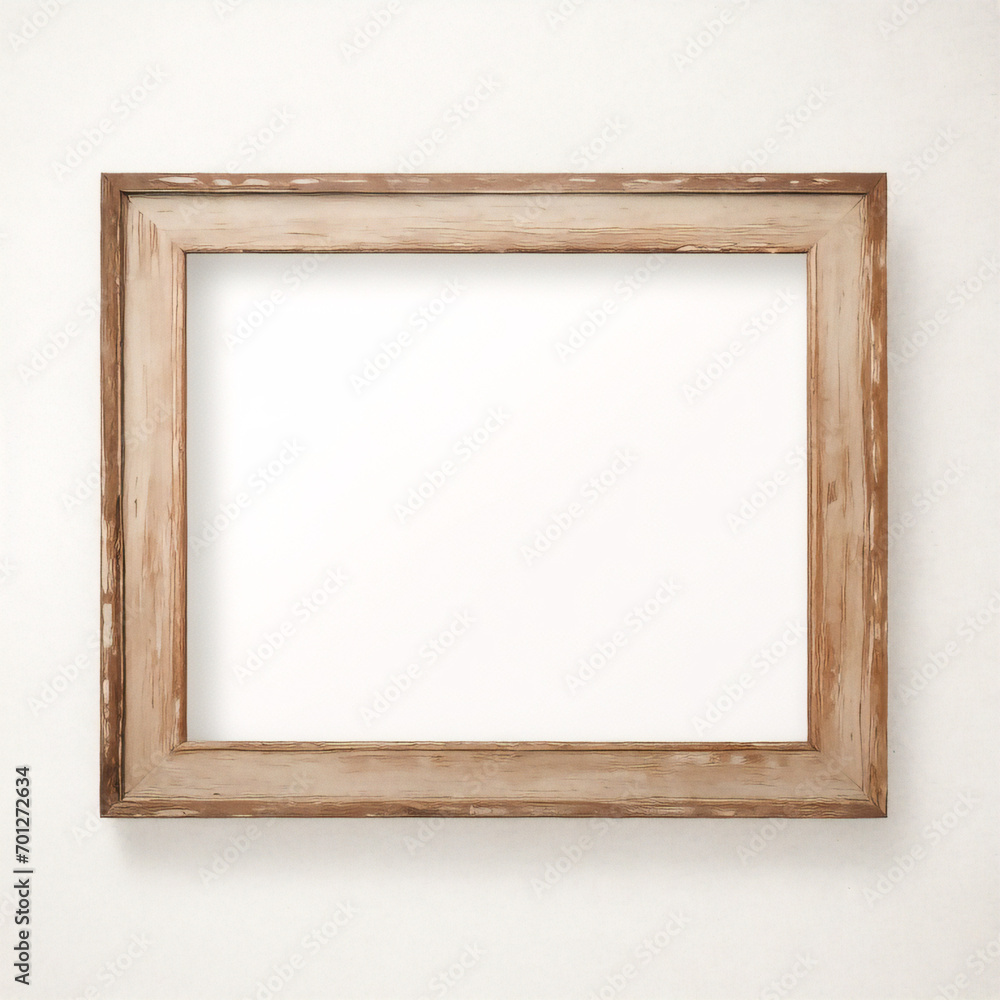壁に木製フレームの写真のモックアップ。木製の額縁をモックアップします。影付きの垂直境界線。空のフォト フレーム a4 の背景に分離されました。デザインの境界線は、ポスターと絵画の画像を印刷します。ベクター