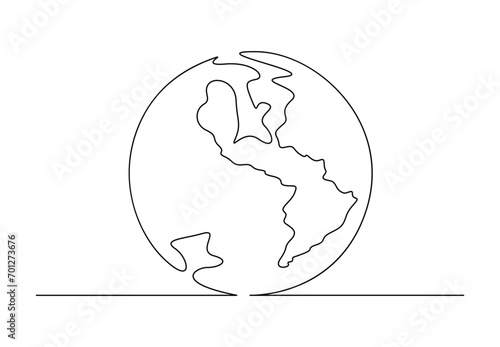 The Earth globe one continuous line drawing of world map vector illustration. Premium vector.