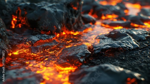 Glowing lava flow texture with molten rock and intense heat.