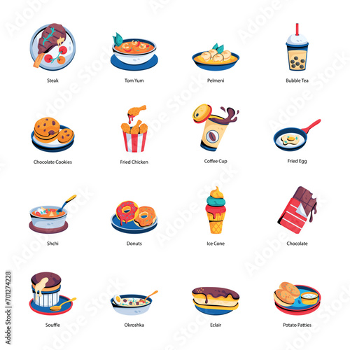 Set of Classic Meal Flat Icons 

