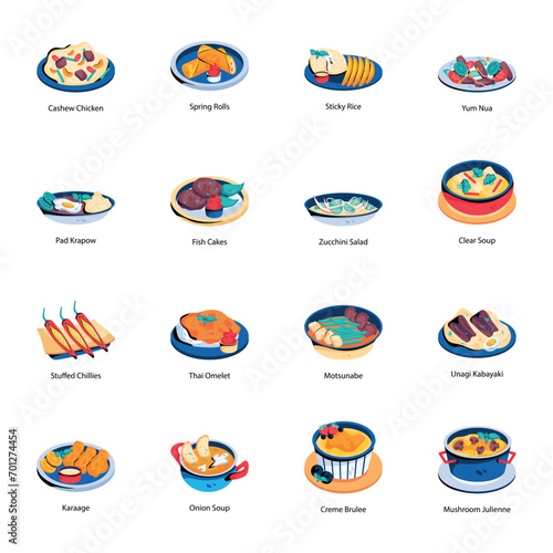 Collection of Traditional Meals Flat Icons 

