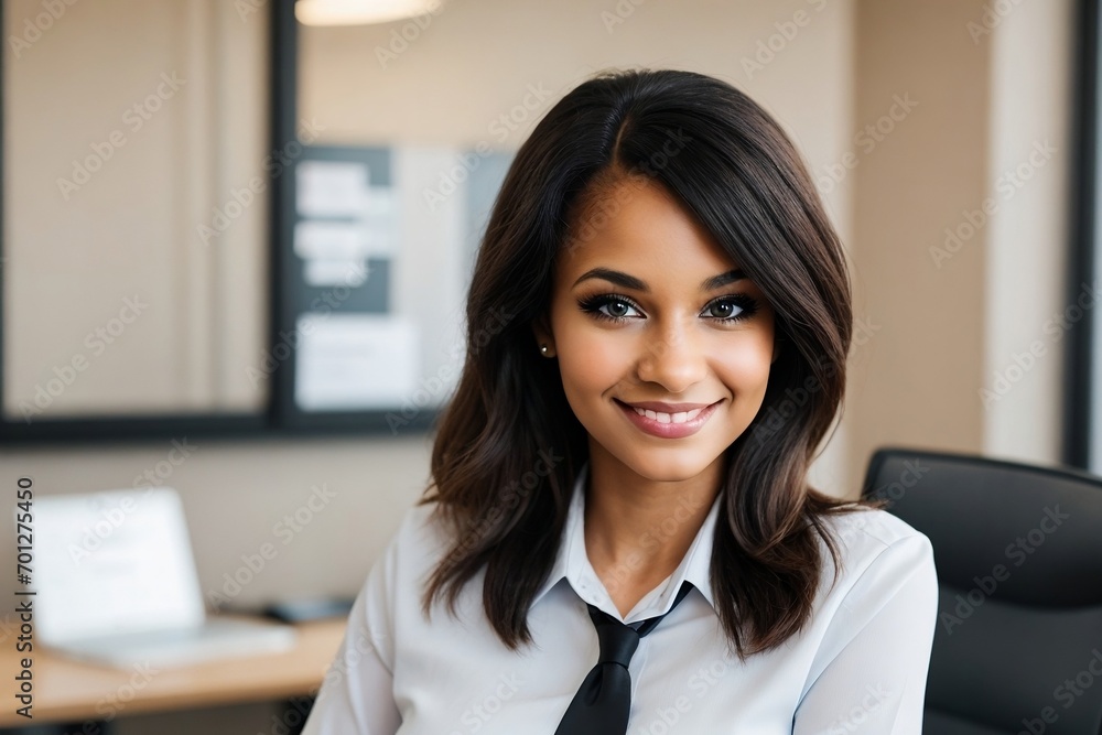 Portrait of a black businesswoman against blurred office with copy space. Portrait of a black businesswoman against blurred office with copy space.