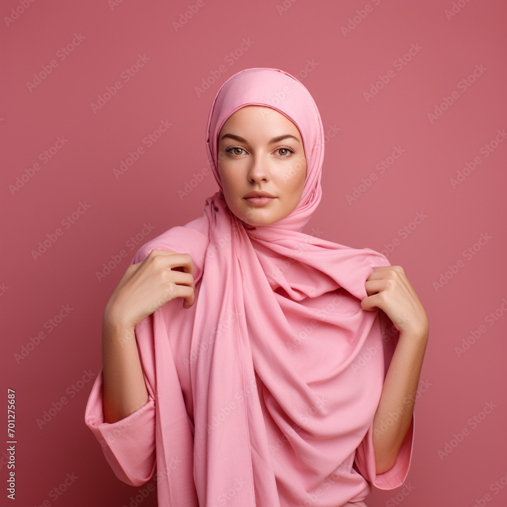 Woman with a pink scarf with cancer. Concept of combating cancer. Woman with a pink scarf with cancer. Concept of combating cancer.